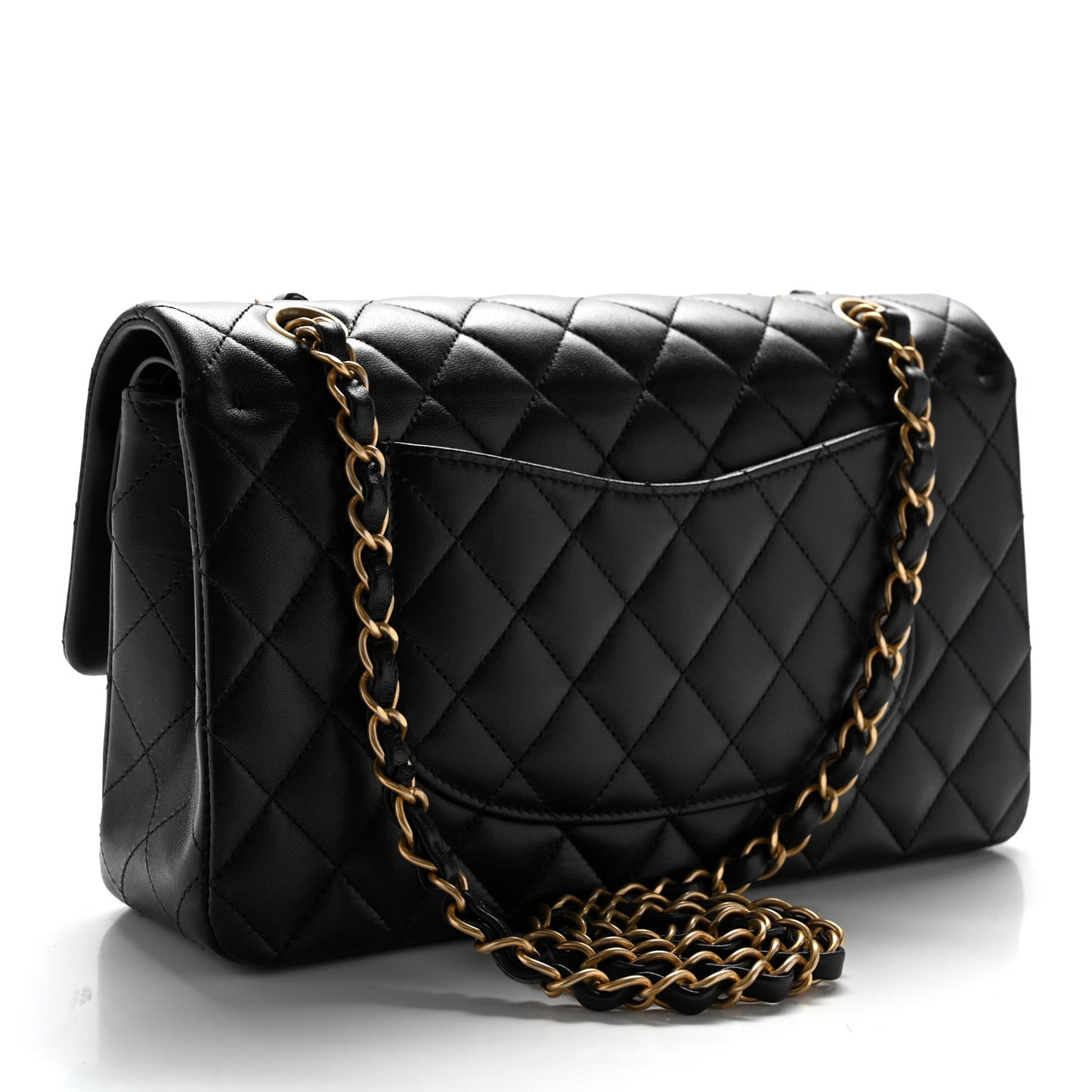 Lambskin Quilted Studded Medium Double Flap Black