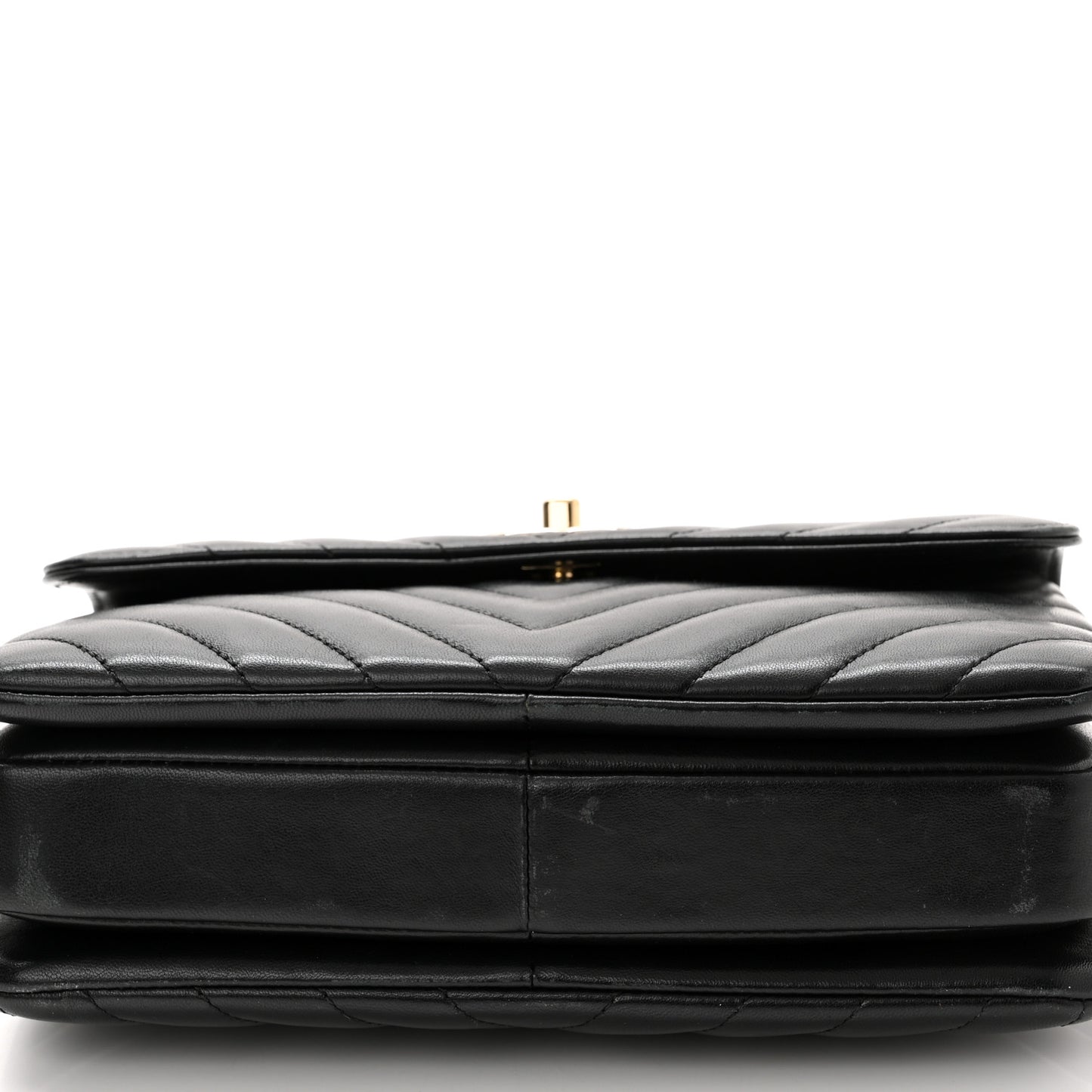 Lambskin Chevron Quilted Small Trendy CC Dual Handle Flap Bag Black