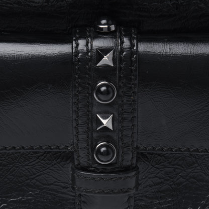 Valentino Garavani Craquele Calfskin Small Guitar Strap Rockstud Rolling Flap Pocket Shoulder Bag Black 12 of 14