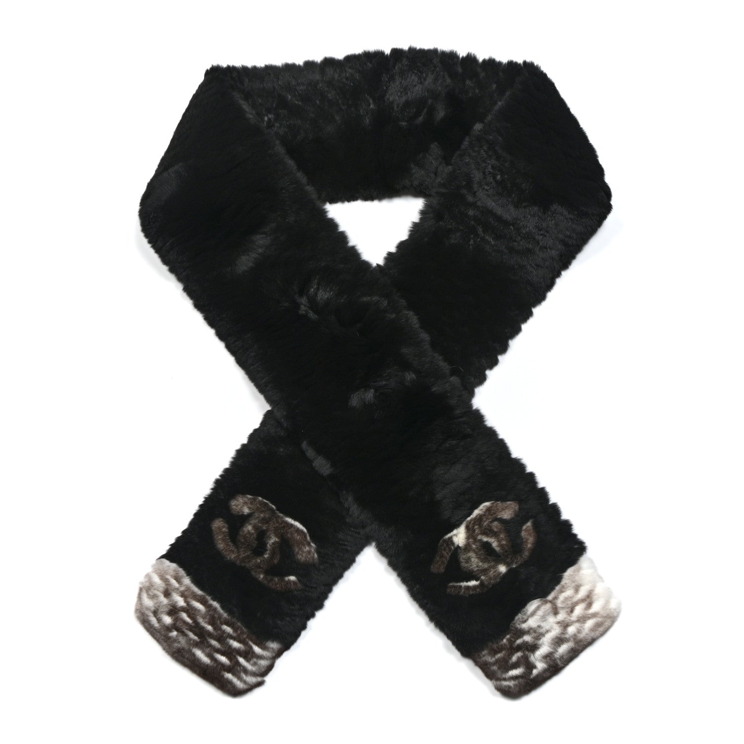 Chanel Orylag Rabbit Fur CC Scarf Black 1 of 3
