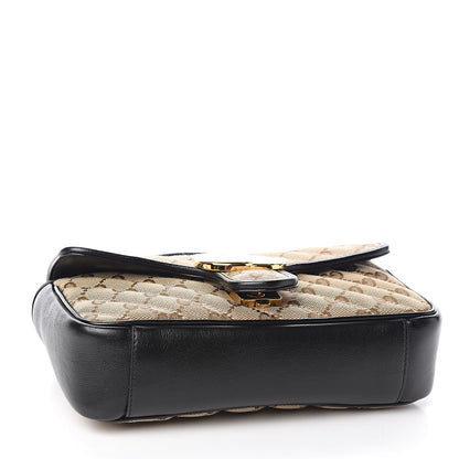 Gucci Monogram Matelasse Diagonal Mini GG Marmont Shoulder Bag Beige Black 4 of 10