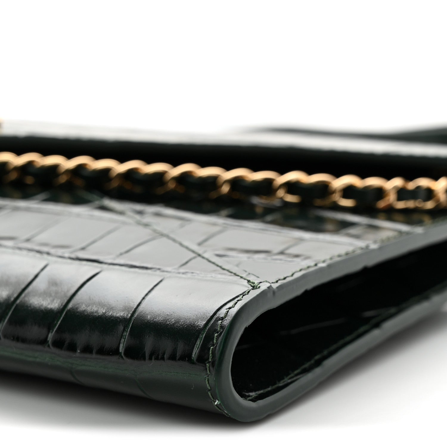 Chanel Calfskin Crocodile Embossed Envelope Clutch With Chain Emerald 10 of 10