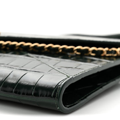 Chanel Calfskin Crocodile Embossed Envelope Clutch With Chain Emerald 10 of 10