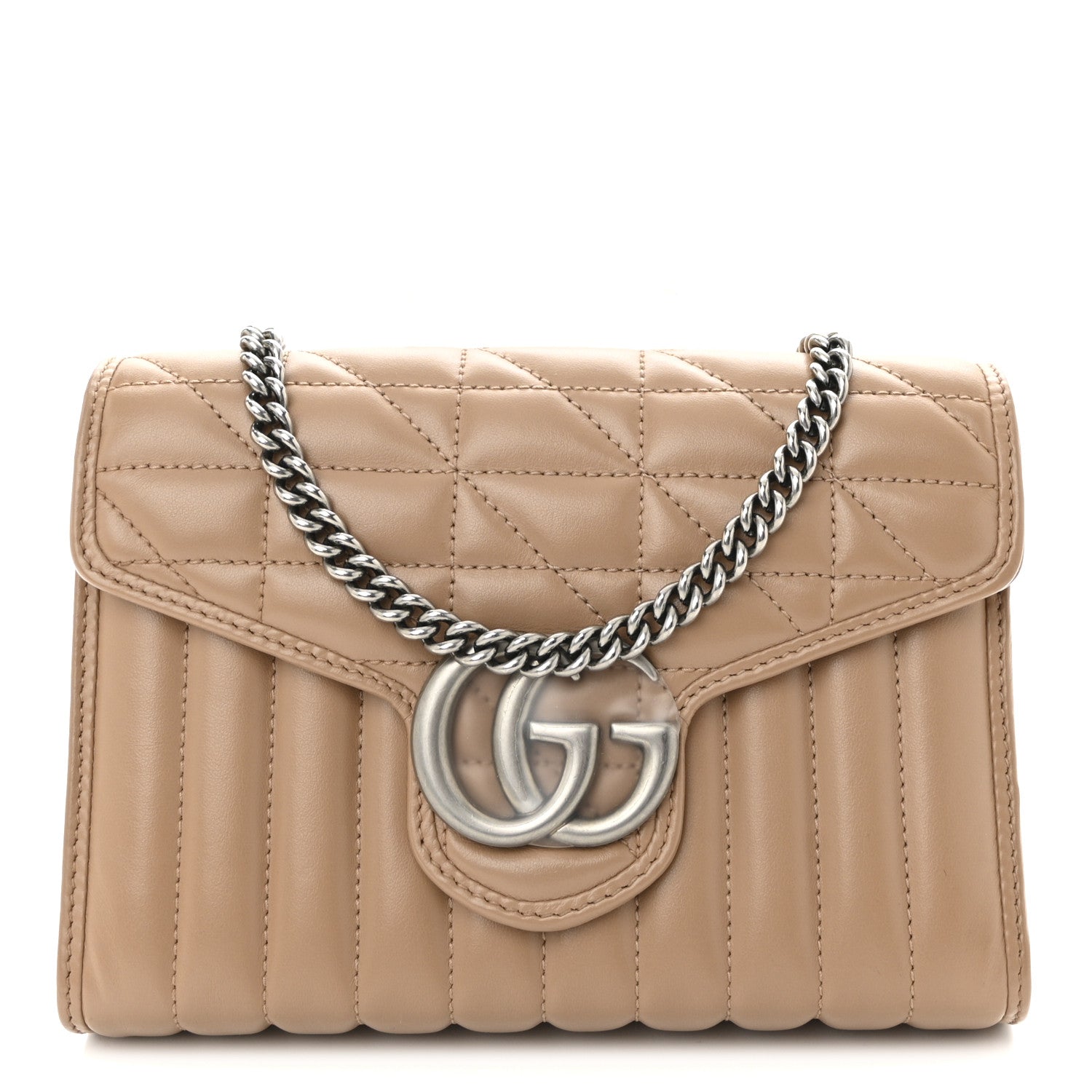 Gucci Calfskin Matelasse Aria GG Marmont Chain Wallet Camelia 1 of 10