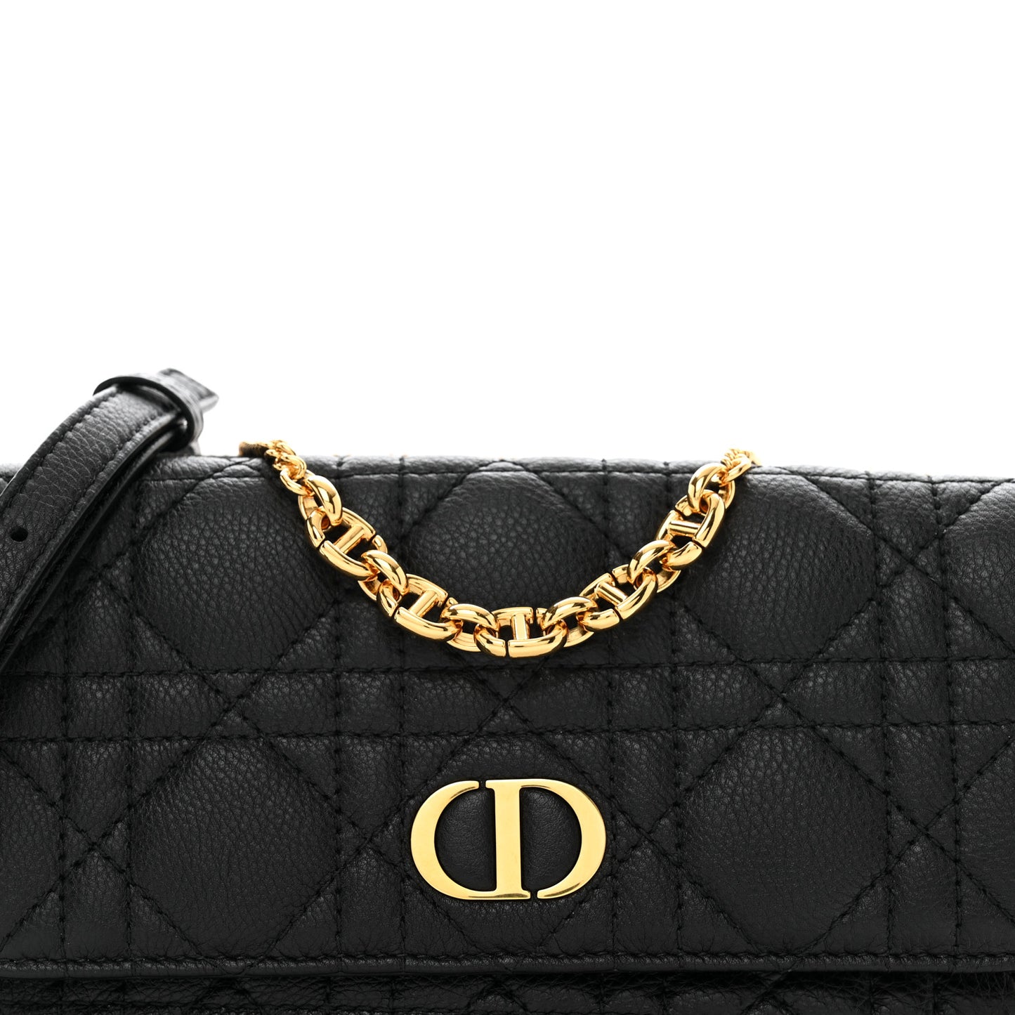 Supple Calfskin Cannage Caro Pouch with Chain Black