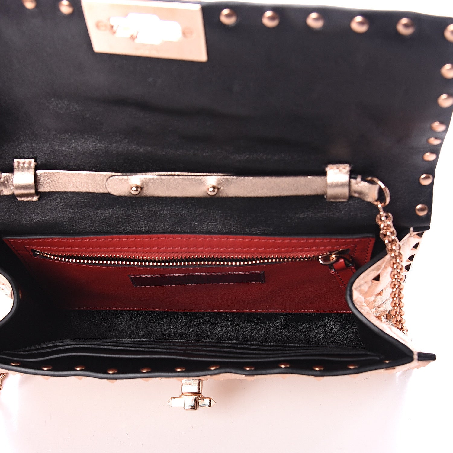 Valentino Garavani Metallic Lambskin Rockstud Spike Wallet on Chain Rame 4 of 7