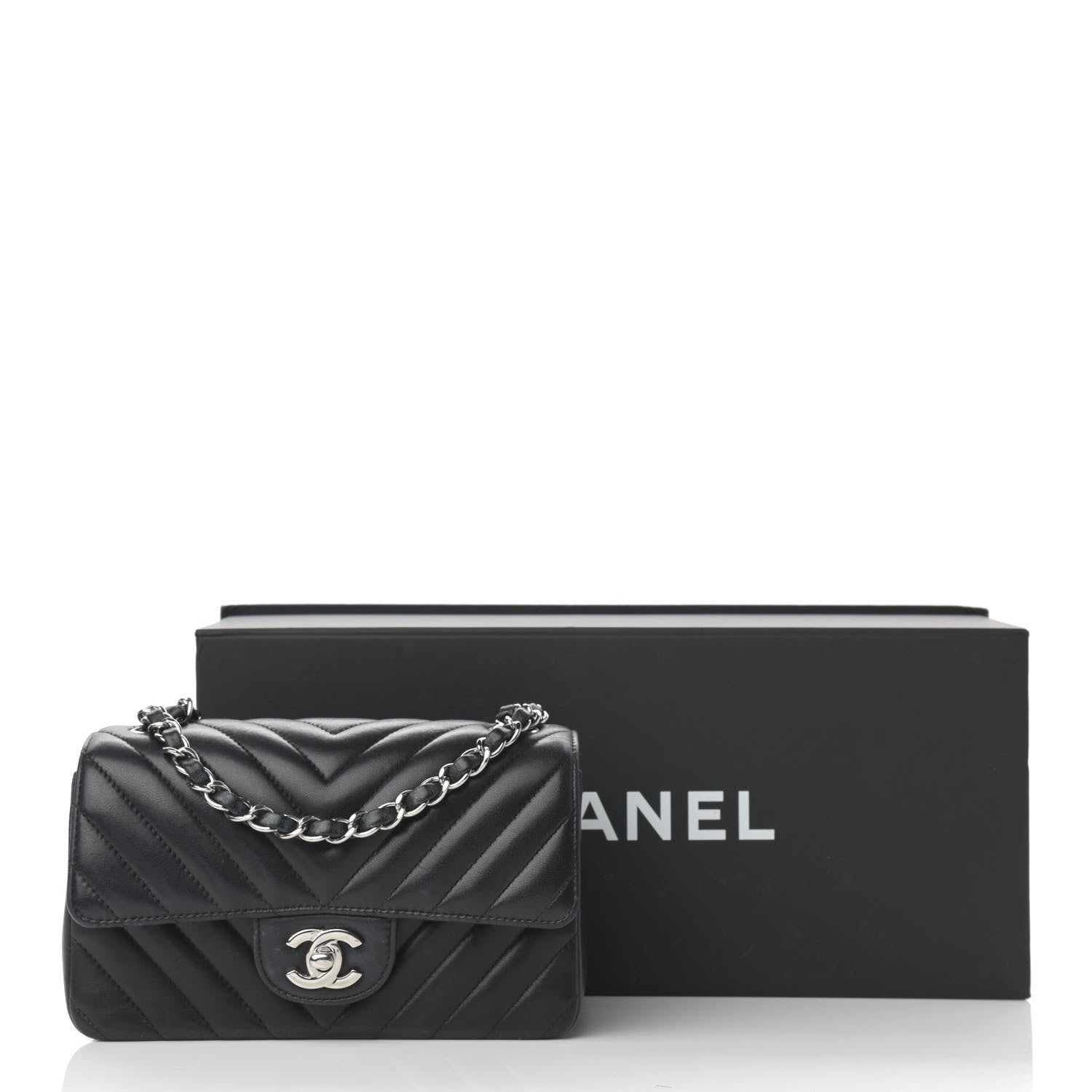 Chanel Lambskin Chevron Quilted Mini Rectangular Flap Black 15 of 15