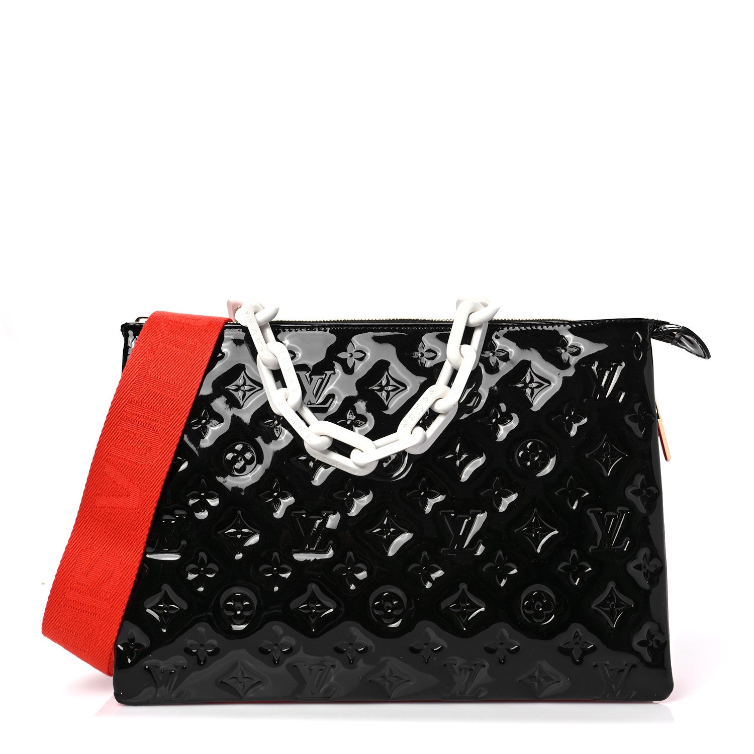 Louis Vuitton Patent Embossed Monogram Lambskin Coussin MM Black Red 1 of 6
