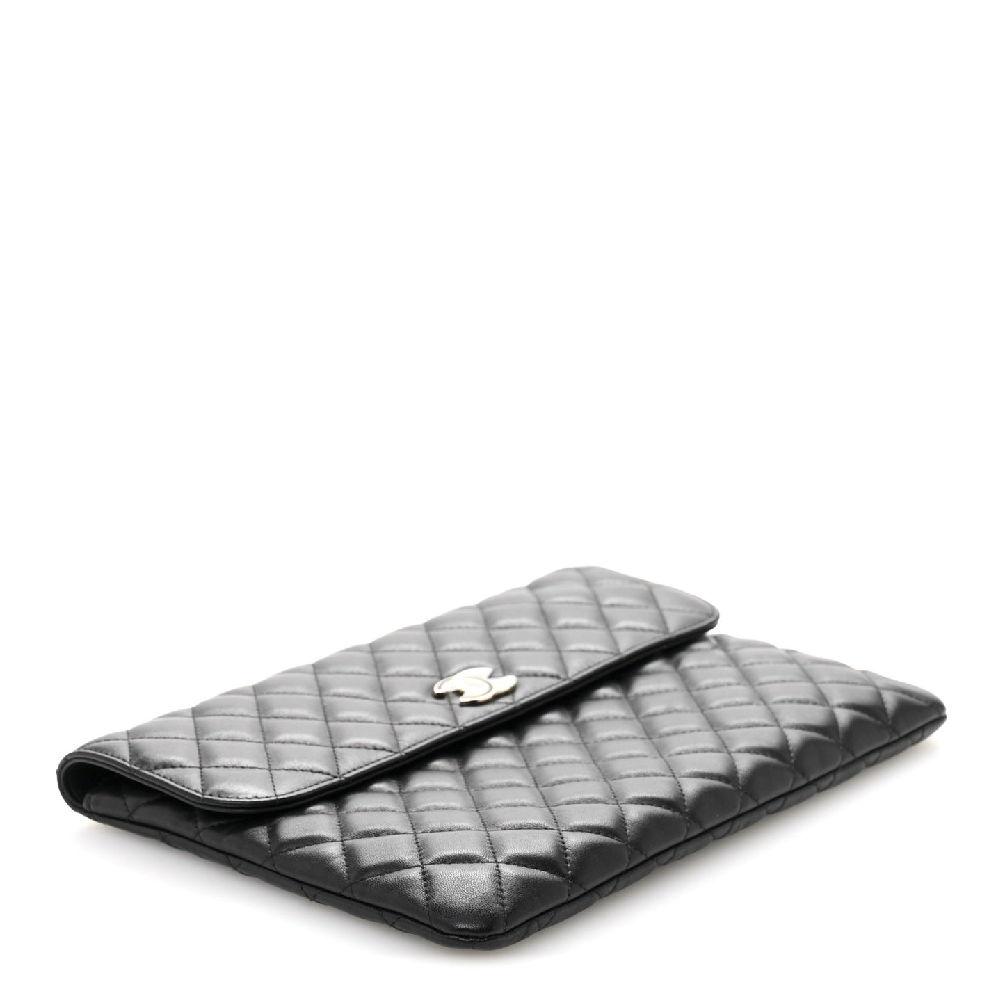 Lambskin Enamel Quilted Document Portfolio Holder Black