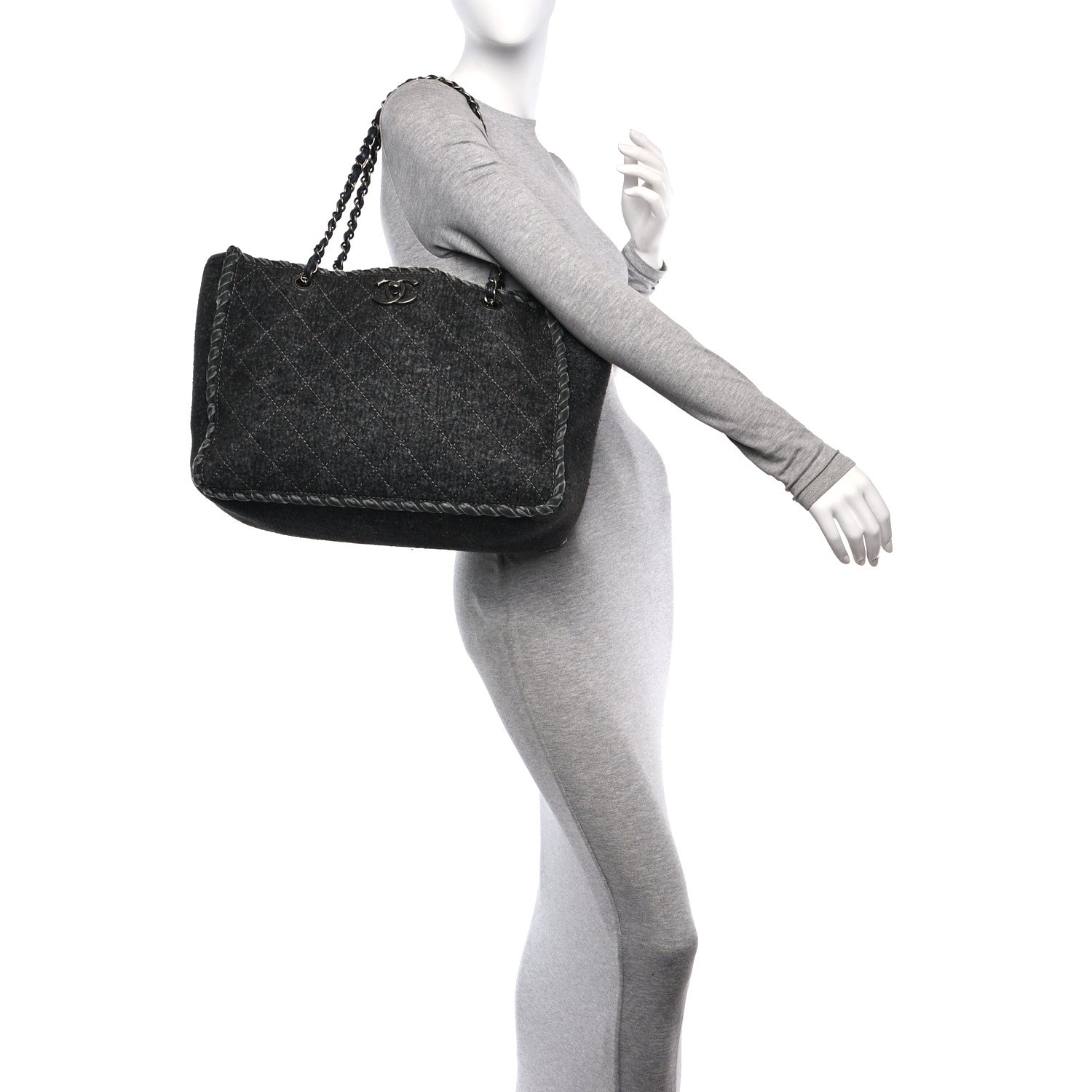 Chanel Wool Felt Quilted Large Shopping Tote Grey 2 of 10