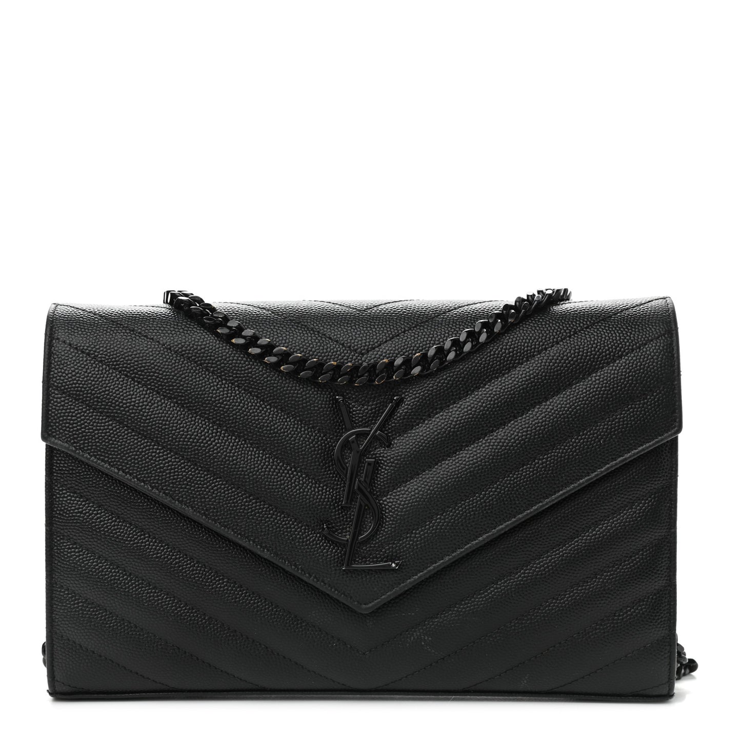 Grain De Poudre Matelasse Chevron Monogram Chain Wallet Black