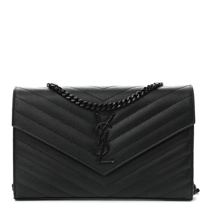 Saint Laurent Grain De Poudre Matelasse Chevron Monogram Chain Wallet Black 1 of 11