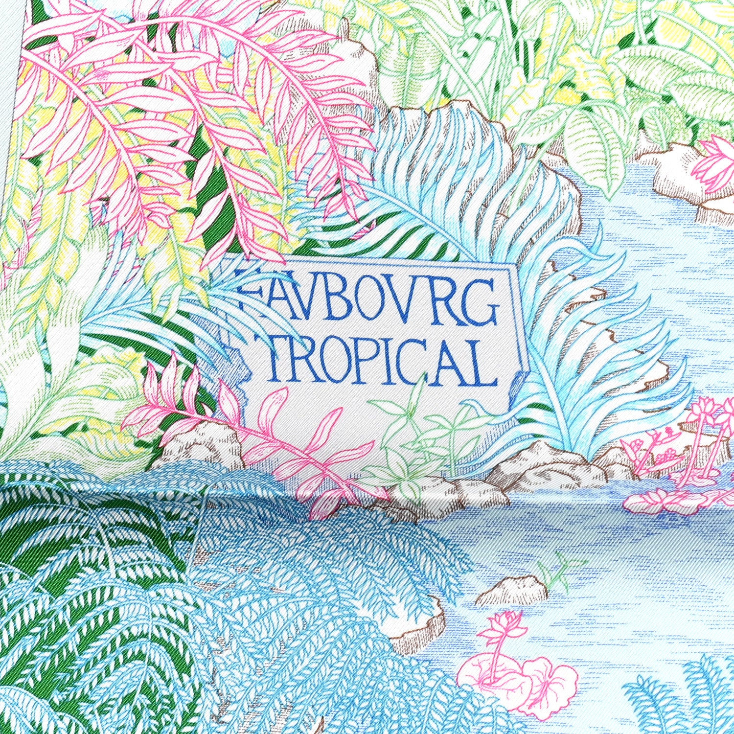 Hermes Silk Twill Faubourg Tropical Scarf 90 Bleu Vert Jaune 4 of 6