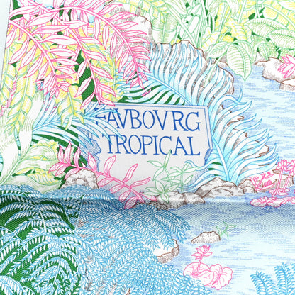 Hermes Silk Twill Faubourg Tropical Scarf 90 Bleu Vert Jaune 4 of 6