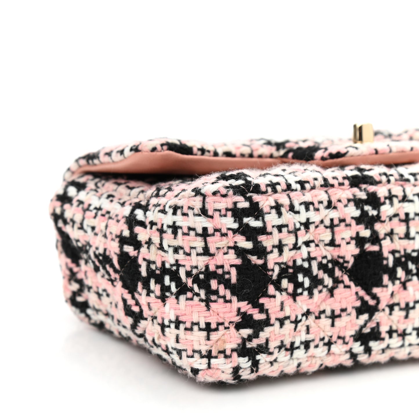 Tweed Quilted Mini Rectangular Flap Pink Black White