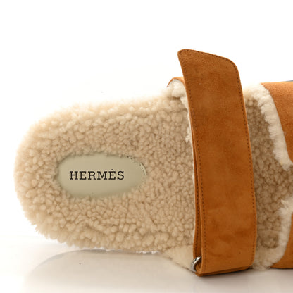 Hermes Suede Goatskin Woolskin Mens Chypre Sandals 42 Brun Fume Ecru 7 of 8