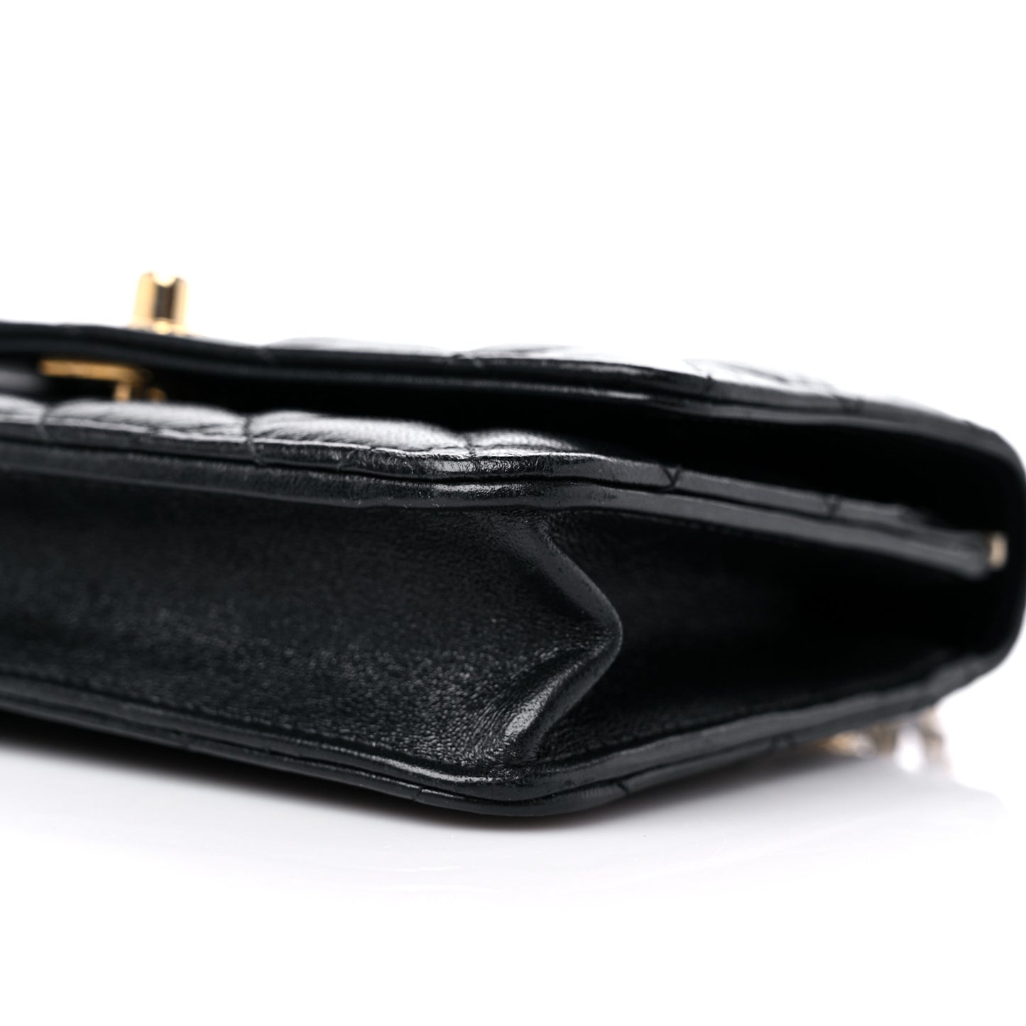 Shiny Lambskin Quilted Dynasty Wallet On Chain WOC Black
