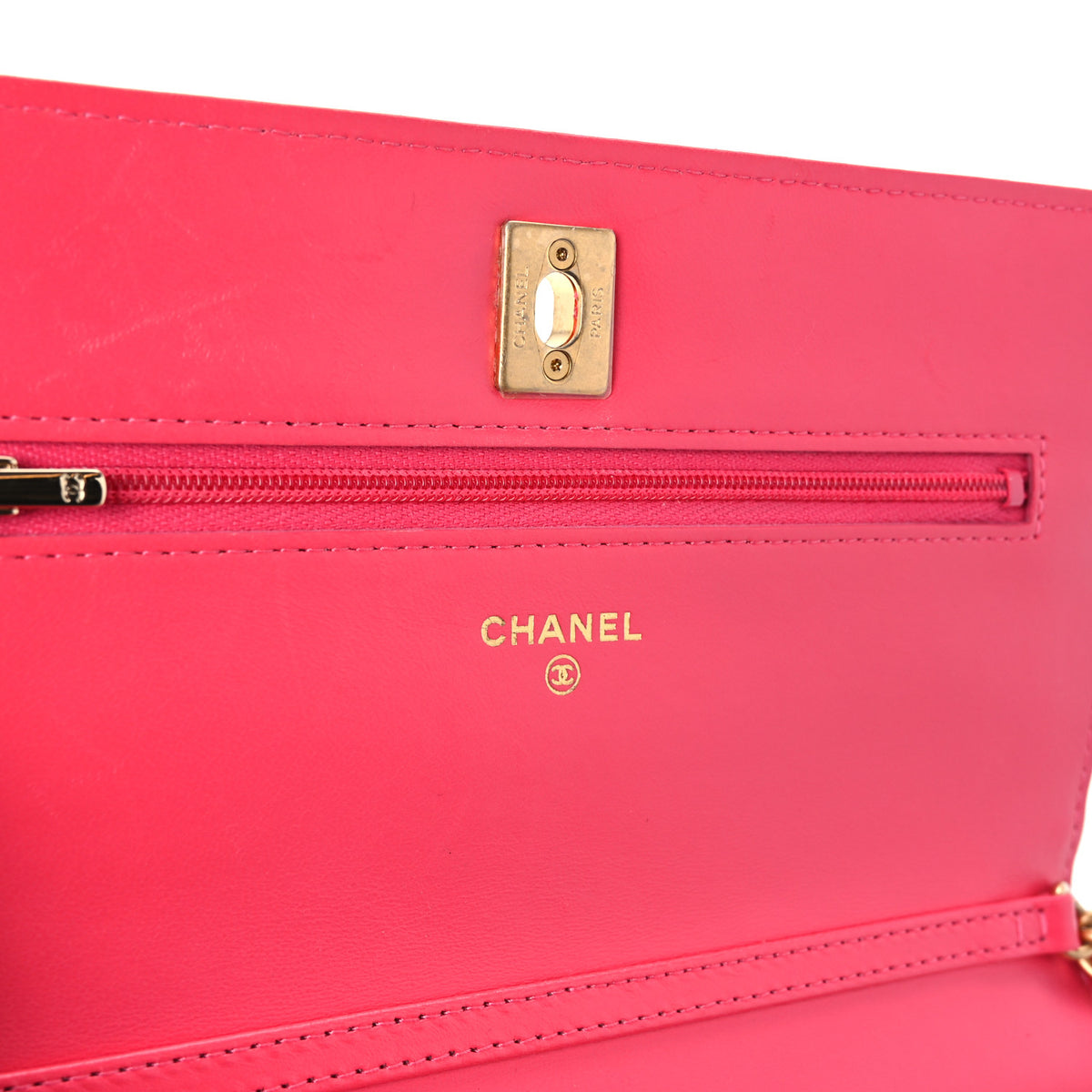 Chanel Lambskin Enamel Quilted CC Wallet on Chain WOC Pink 5 of 10