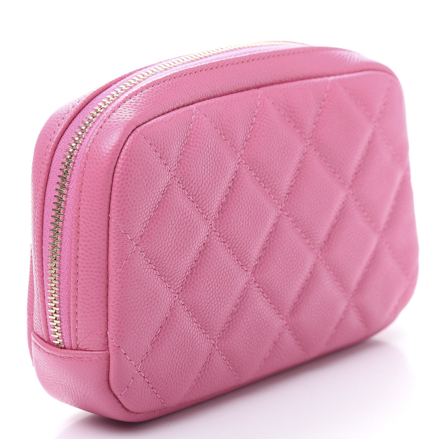 Caviar Quilted Small Curvy Pouch Cosmetic Case Pink