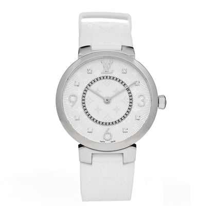 Louis Vuitton Stainless Steel Rubber Diamond 33mm Tambour Slim Quartz Watch White 1 of 5