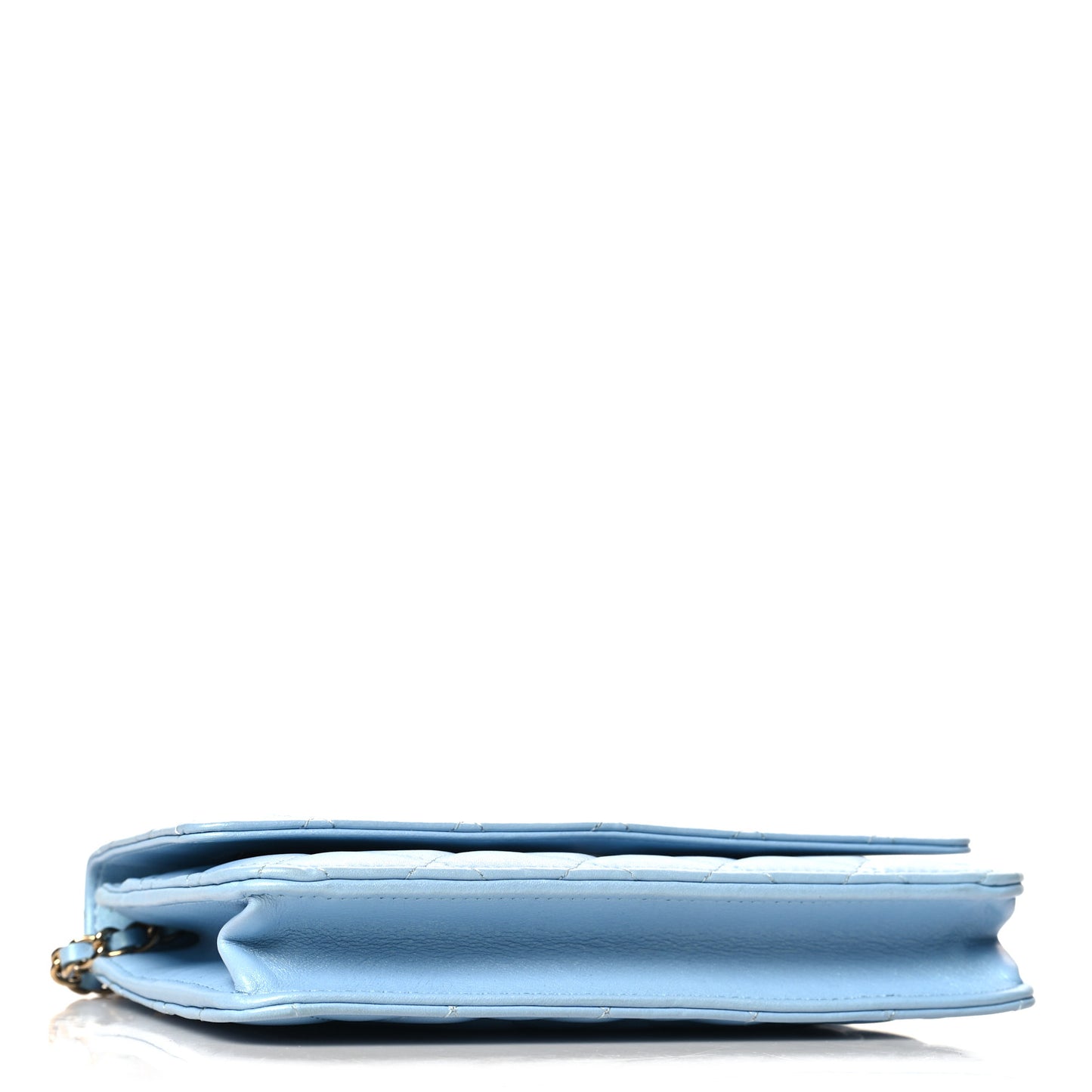 Lambskin Quilted Mini Wallet On Chain WOC Light Blue