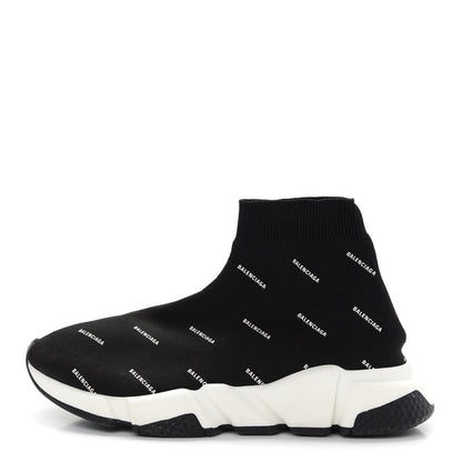 Balenciaga Neoprene Knit Allover Logo Womens Speed Sneakers 39 Black White 1 of 7
