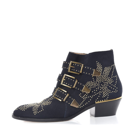 Chloe Suede Studded Suzanna Ankle Booties Boots 38.5 Celtic Night 1 of 9