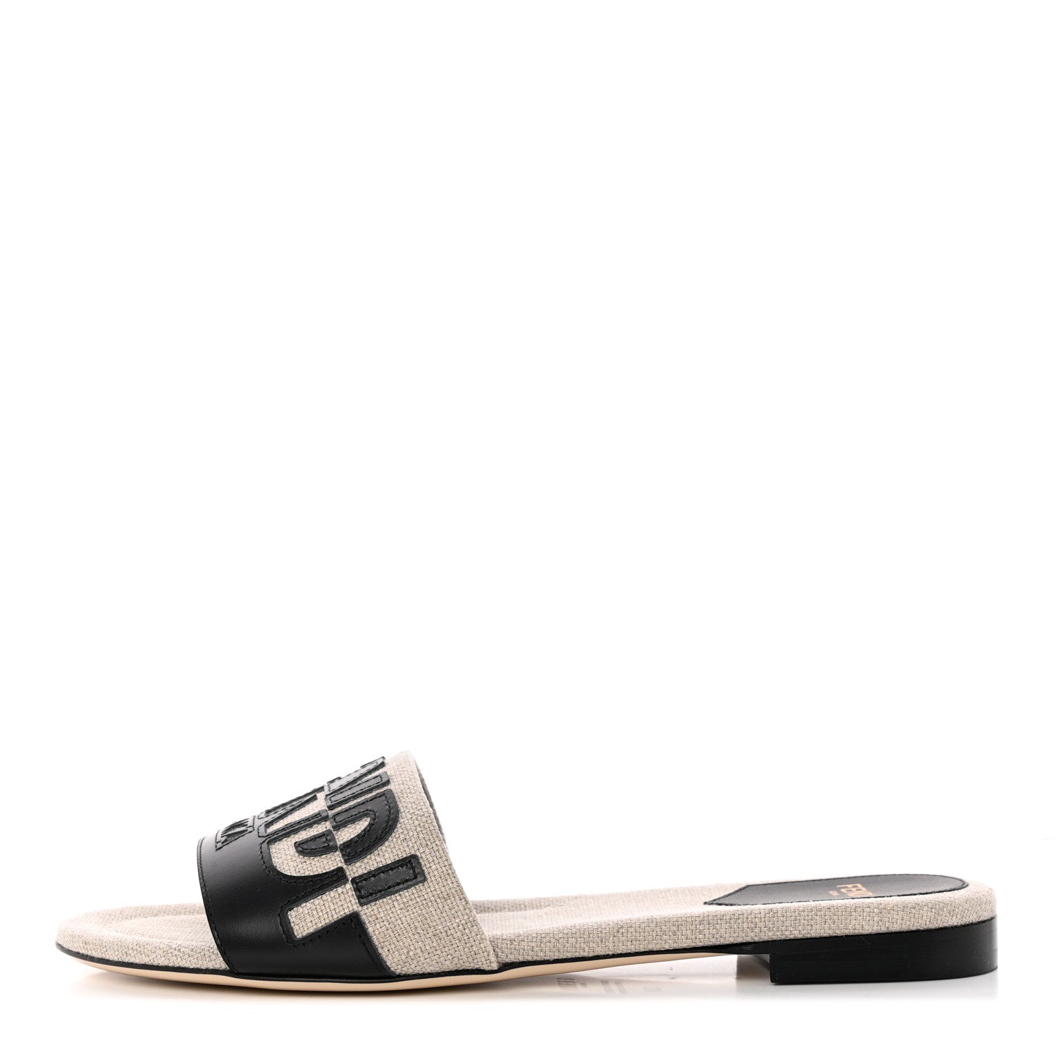 Fendi Vitello Canvas Signature Flat Slide Sandals 37 Black Grezzo 1 of 16