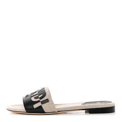 Fendi Vitello Canvas Signature Flat Slide Sandals 37 Black Grezzo 1 of 16