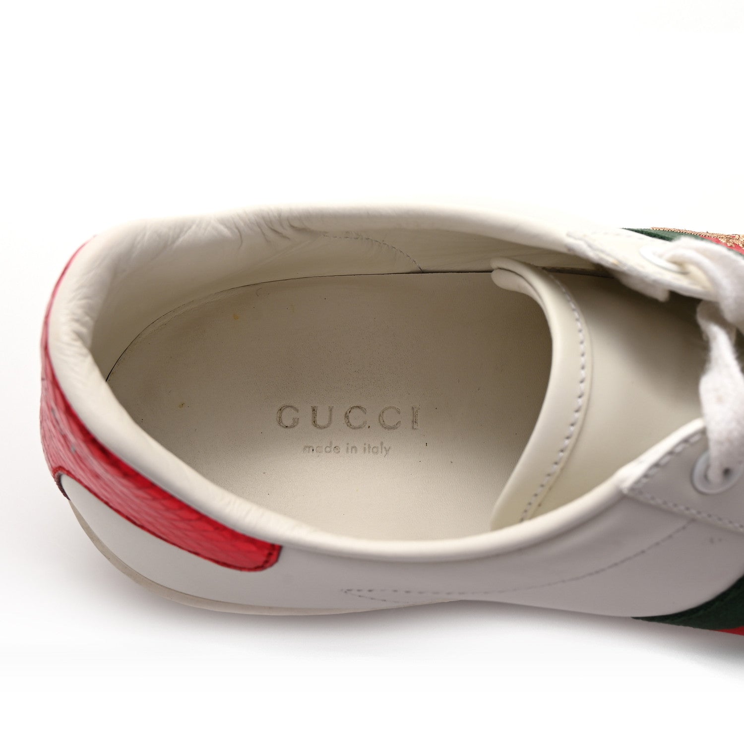 Gucci Calfskin Ayers Bee Embroidered Womens Ace Sneakers 37.5 White Green 16 of 20