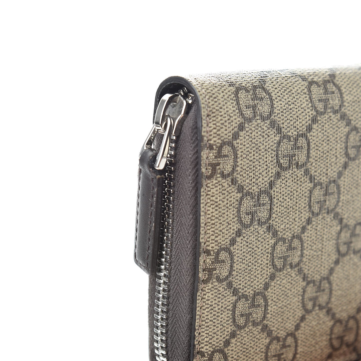 GG Supreme Monogram Web Zip Around Wallet Beige Cocoa