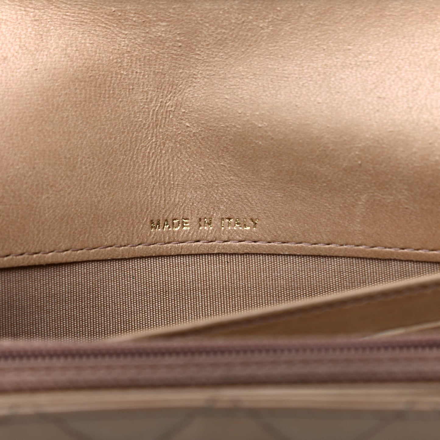 Iridescent Patent Calfskin Quilted Boy Flap Wallet Dark Beige