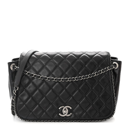 Chanel Glazed Calfskin Quilted Large CC Enchained Accordion Flap Black 1 of 11