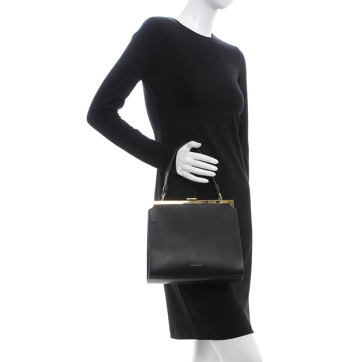 Vegetable Tanned Calfskin Elegant Top Handle Bag Black