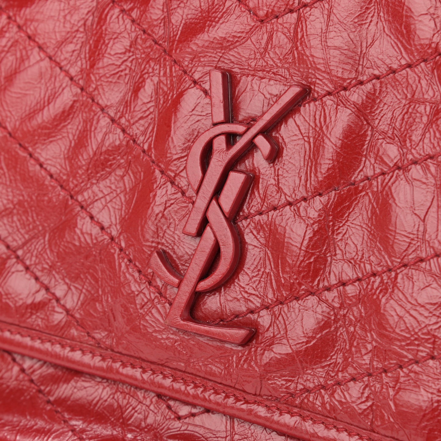 Crinkled Calfskin Matelasse Monogram Large Niki Chain Satchel Rouge Eros