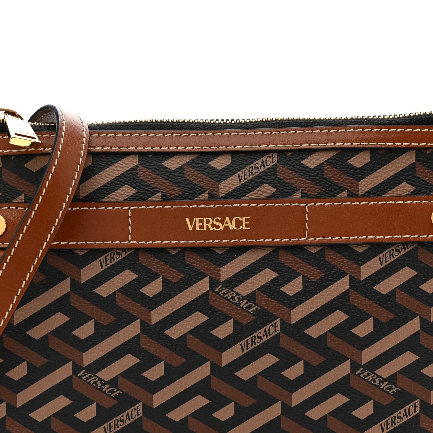 Versace Coated Canvas Medium La Greca Signature Pouch Black Caramel 7 of 12