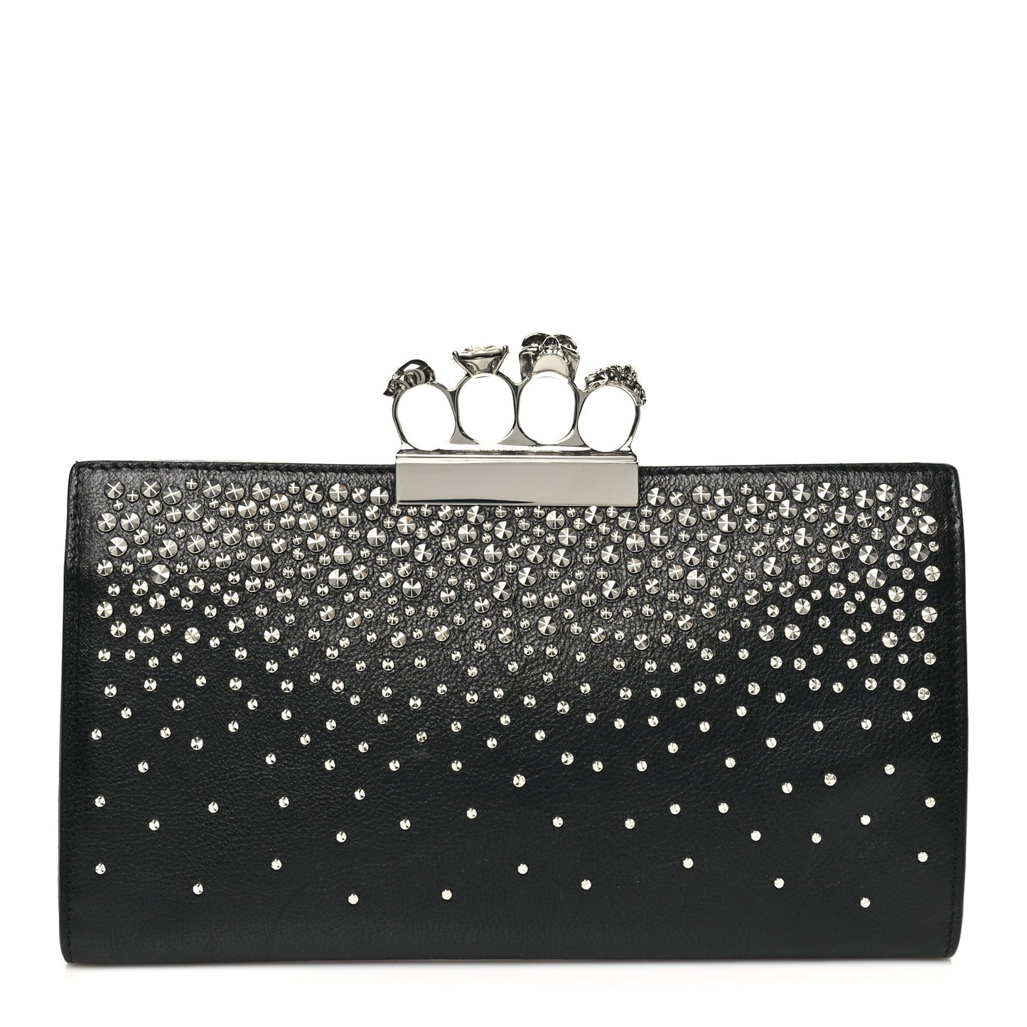 Calfskin Studded Knuckle Flat Clutch Black Silver