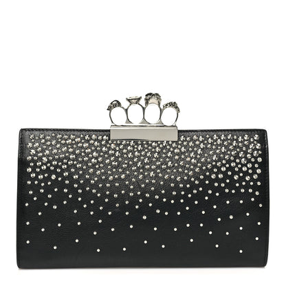 Alexander McQueen Calfskin Studded Knuckle Flat Clutch Black Silver 1 of 7