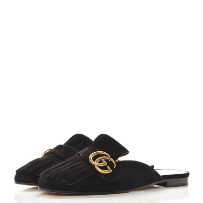 Gucci Kid Scamosciato GG Marmont Fringe Slippers 38 Black 3 of 8