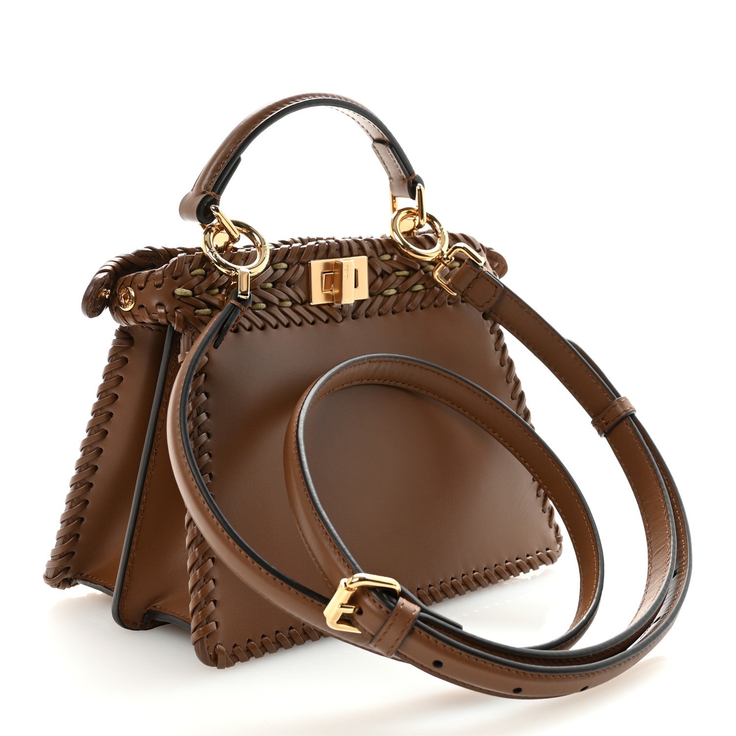Fendi Vitello King Shiny Nappa Intreccio Petite Peekaboo I SEE U Satchel Gianduia 3 of 9