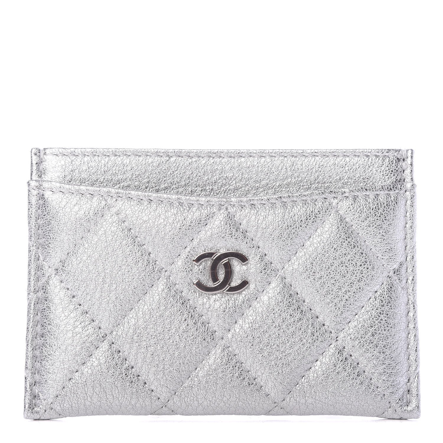 Chanel Metallic Lambskin Quilted Card Holder Silver 1 of 9