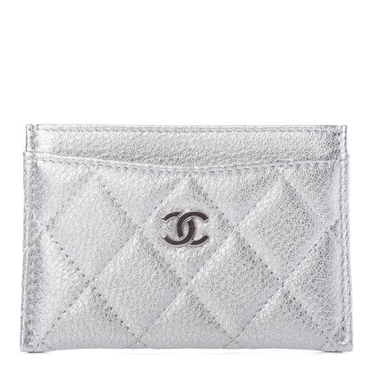 Chanel Metallic Lambskin Quilted Card Holder Silver 1 of 9