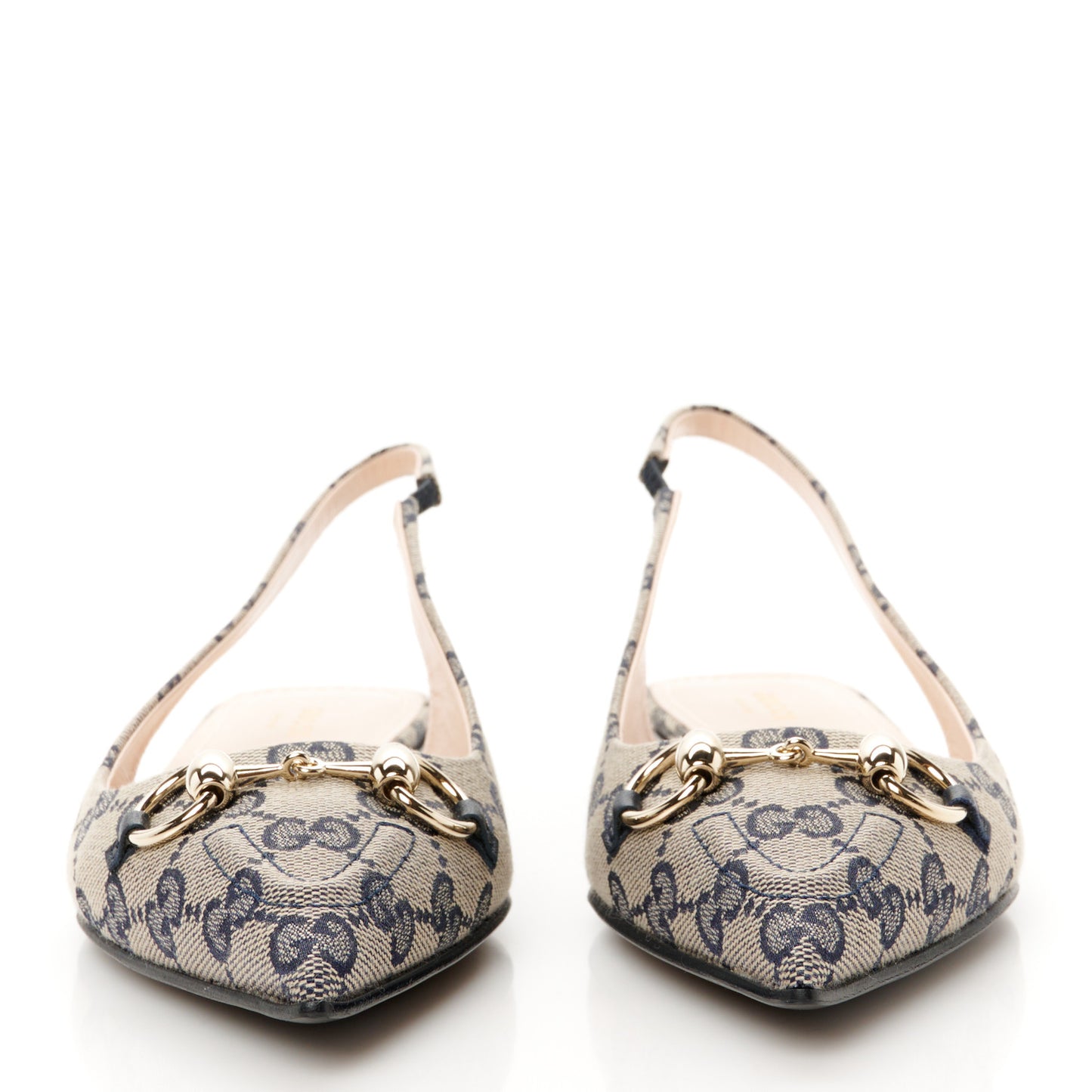 Monogram Horsebit Womens Slingback Ballet Flat 36.5 Beige Blue
