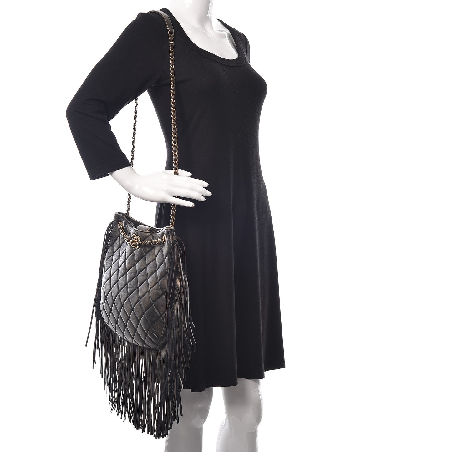 Calfskin Quilted Into The Fringe Hobo Black Gold