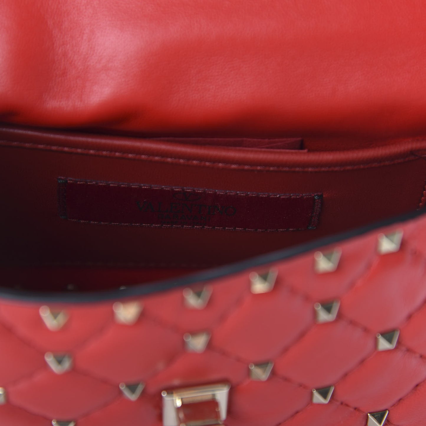 Lambskin Small Rockstud Spike Shoulder Bag Red