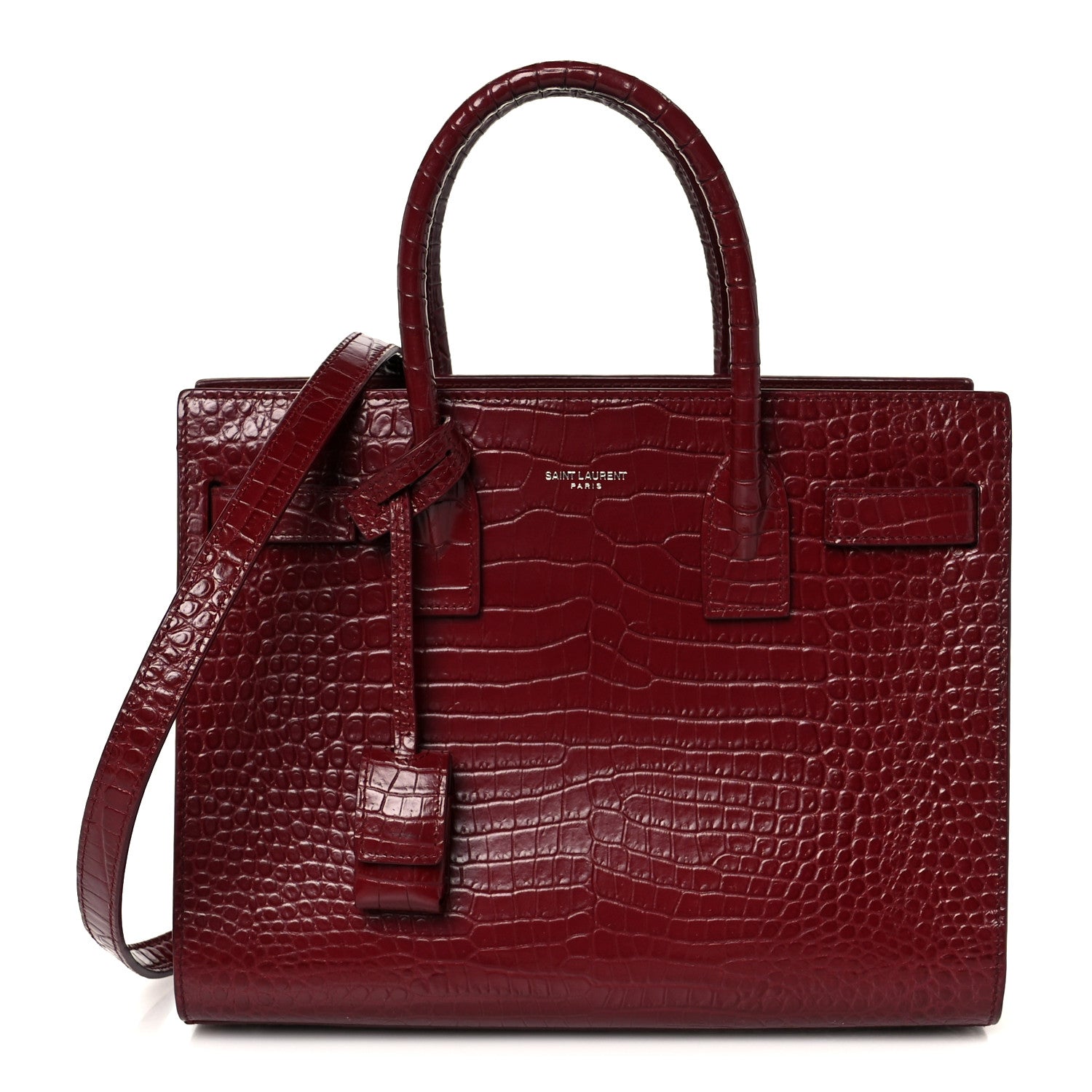 Saint Laurent Calfskin Crocodile Embossed Baby Sac De Jour Red 1 of 11