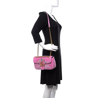 Gucci Velvet Matelasse Marquise Crystals Embroidered Small GG Marmont Shoulder Bag Malva 2 of 10