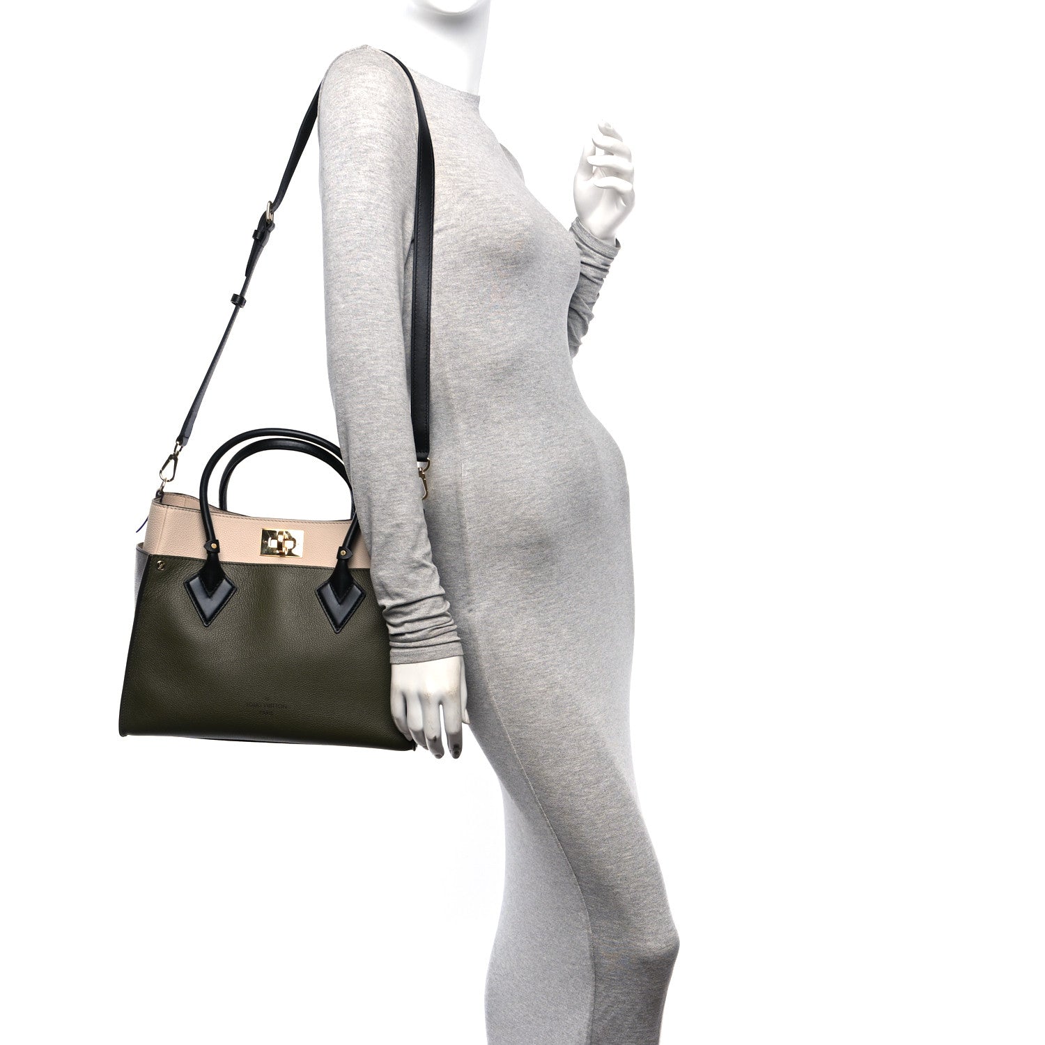 Louis Vuitton Calfskin Monogram On My Side MM Laurier Green Toffee Latte Beige 2 of 11