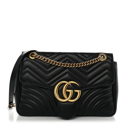 Gucci Calfskin Matelasse Medium GG Marmont Shoulder Bag Black 1 of 10