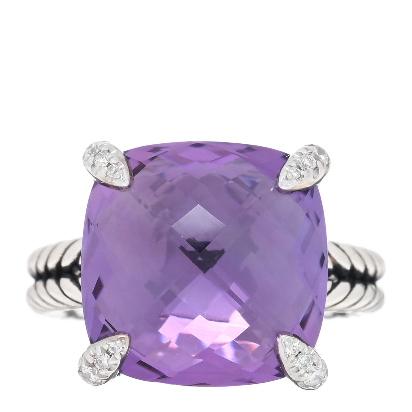 Sterling Silver Diamond Amethyst 14mm Chatelaine Ring 52 6